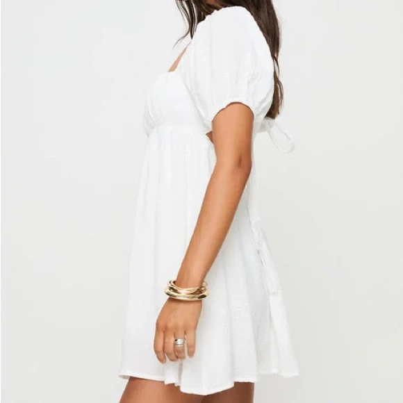 Princess Polly Let's Dance 100% Cotton Puff Sleeve Mini White Dress Size 6 NWOT - Picture 8 of 15